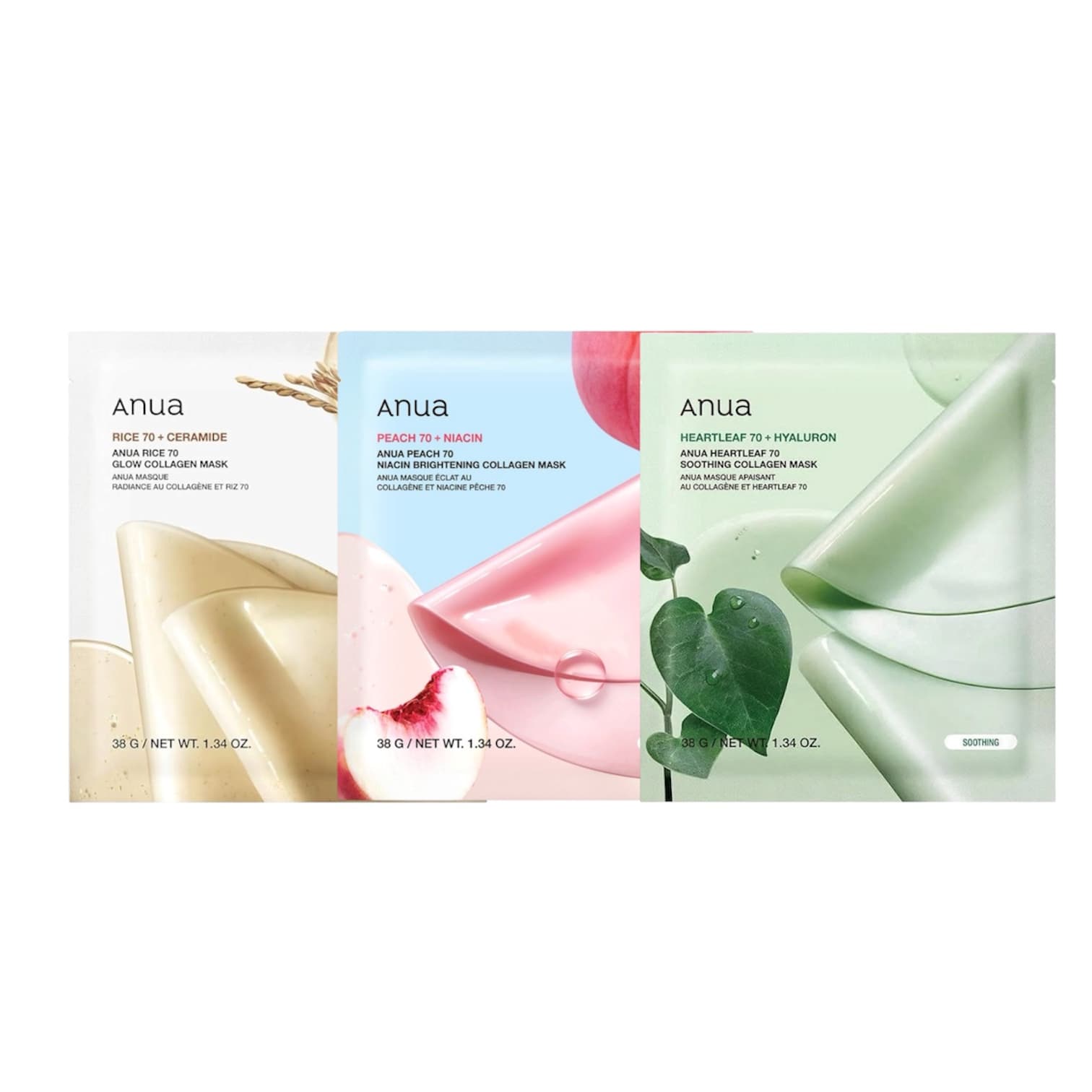 مجموعة ماسكات المهدئة والمفتحة (Anua Collagen Sheet Masks)